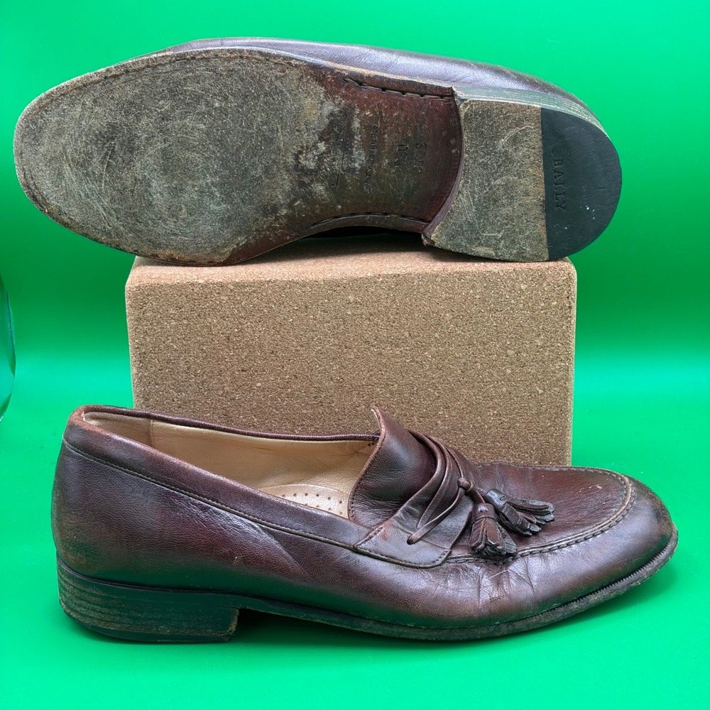 VTG 80s Bally Sarzano Tassel Loafers Mens 8 EEE Brown Leather Dress Shoes Italy